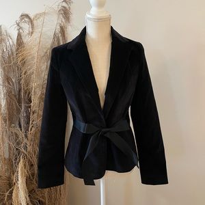 Black Velvet Blazer with Ribbon Belt